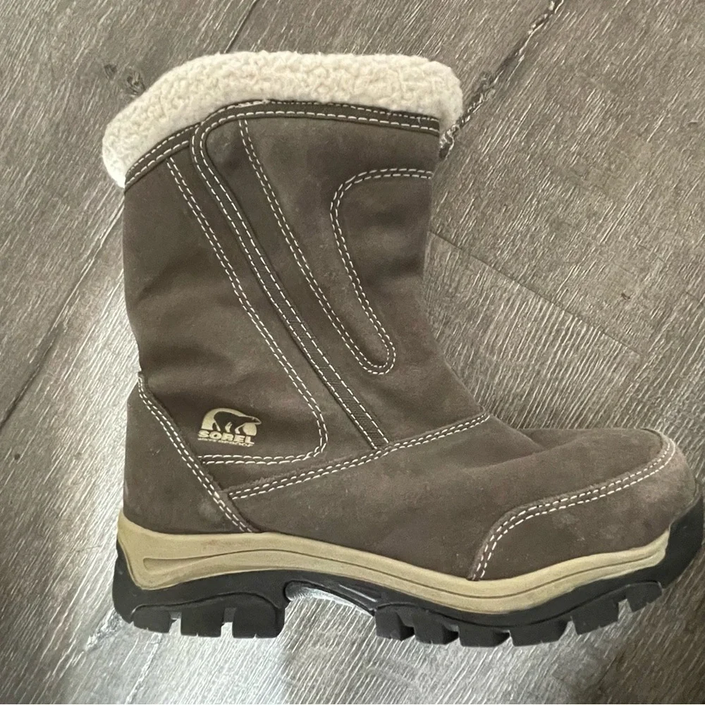 Sorel Grey Waterfall Suede Mid-Calf Zip Up Winter Boots